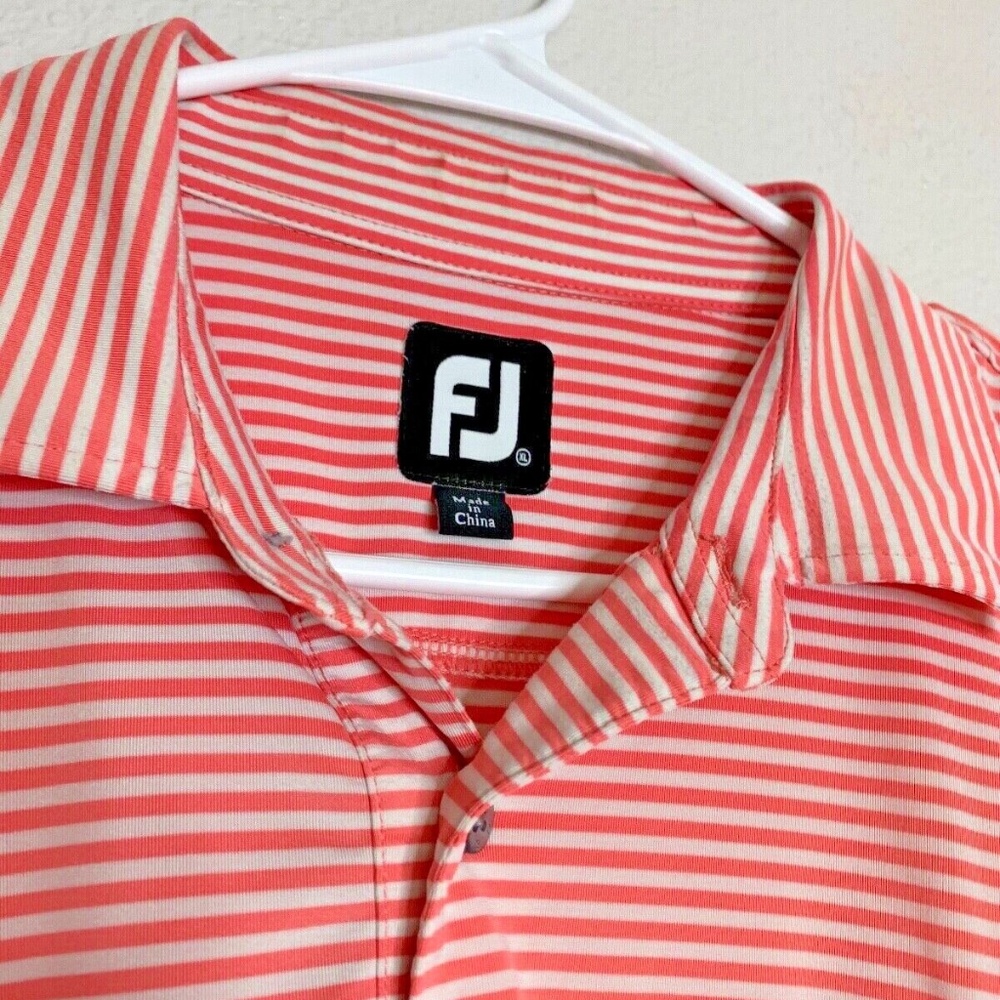 FJ Foot Joy Mens Sz XL Pink Polo Golf Shirt Top Striped Tennis Tenniscore Athlet - Picture 2 of 3